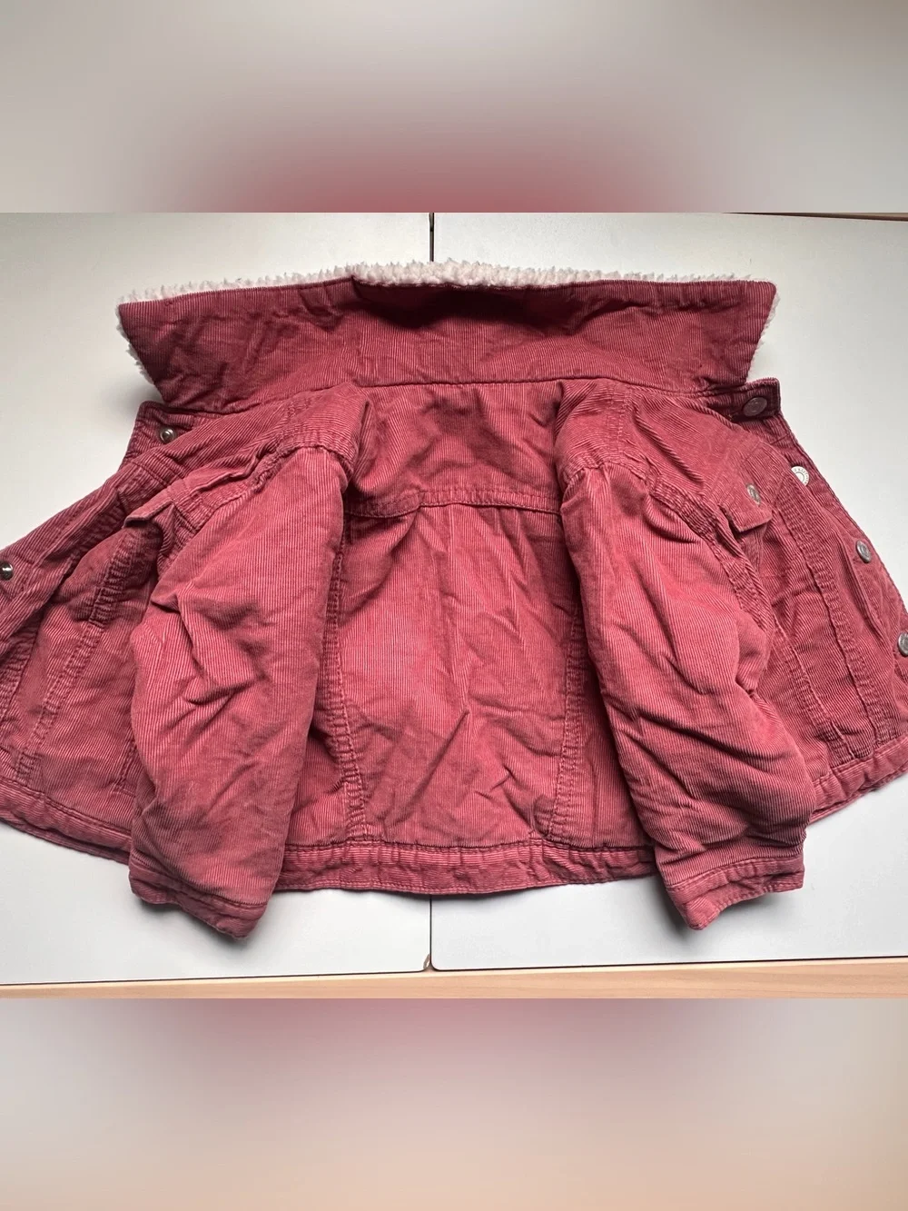 Old Navy Sherpa Lined Rose Mauve Pink Corduroy Trucker Jacket Snaps 12-18m